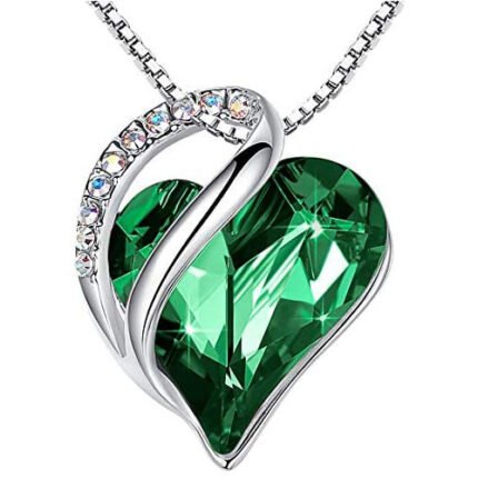 Leafael Infinity Love Heart Pendant Necklace with Birthstone Crystals for 12 Months, Jewelry Gifts for Women, Silver-Tone, 18″+2″